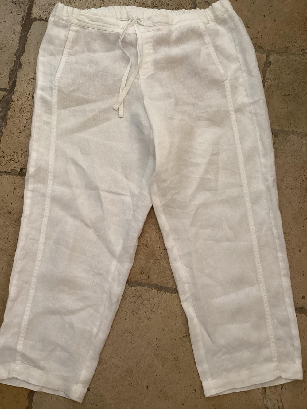 J. Jill Love Linen 100% Linen White Drawstring Casual Pants-SZ L